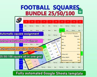 Hoja de cálculo de casillas de fútbol, cuadrícula 100-50-25, quiniela de grandes partidos (descarga digital)