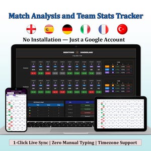 Football (Soccer) Tracker 2026-27 | 7 Tournaments Bundle | Match Analysis and Team Stats | Football Stats |Google Sheets Tool