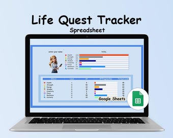 Rastreador de vida gamificado / Juego de rol de hábitos, establecimiento de objetivos (descarga digital de Google Sheets)