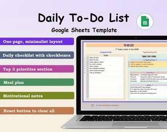 Plantilla de Google Sheets para lista de tareas diarias: Rastreador de tareas minimalista (Descarga digital)