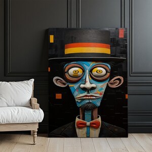 Iconic Surreal Man Painting, Framed Canvas Wall Art, Large Wall Art, İllustration Canvas Wall Art, İllustration Modern Wall Decor