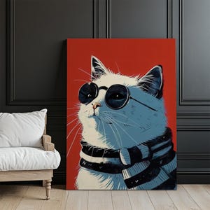 Cool Cat Canvas Painting, Wall Decor Gift for Nature Enthusiasts, Animal Canvas Wall Decor, Large Wall Art, Framed Canvas Wall Art