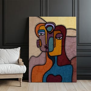 Abstract Faces Painting, Abstract Canvas Wall Art, Large Wall Art, Housewarming Gifts, Abstract Canvas Print, Framed Canvas Wall Art