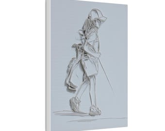 Niña con bolsa de golf, dibujo sencillo de golf para niños, lienzo infantil, decoración de pared para niños, lienzo infantil único, regalo para niños, decoración de sala de juegos