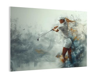 Lienzo con swing de golfista, decoración de pared con arte de golf, lienzo de una hermosa golfista, regalo para golf, regalo para él o ella, ropa de golf