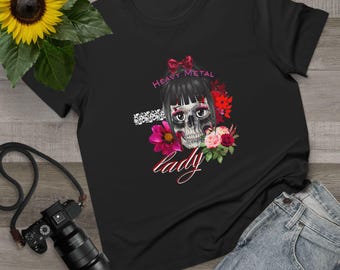 Camiseta con estampado floral atrevido para mujer, camiseta con calavera única, camiseta de Halloween, regalo para ella, camiseta de rock metal, camiseta negra de metal y rock.
