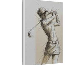 Lienzo con dibujo de golfista, hermoso dibujo deportivo, arte mural de golf, lienzo de golf, regalo de golf, regalo para golfistas, arte único