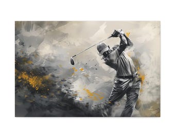 Canvas Stretched, 0.75" of Golfer, Golf Decoration, Wall Decoration Golf, Unique Golf Gift, Golf Canvas, Golf Apparel, Oil Sports Portrait