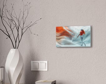 Lienzo con arte de golfista con remolinos, mujer pelirroja, hermosa golfista, lienzo rojo, plateado y blanco, decoración de pared para golfistas, regalo de golf