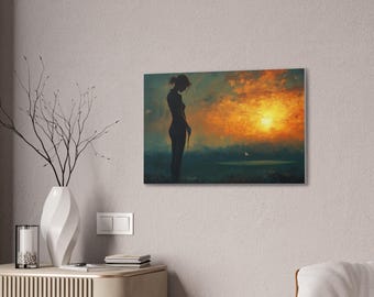 Lienzo estirado de silueta de golfista al atardecer (1,9 cm), arte de pared de golf, lienzo de golf, regalo de golf, decoración de golf