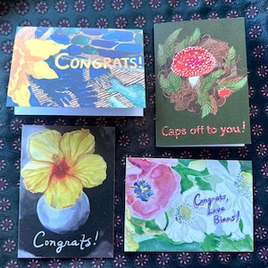 Cartes de félicitations | de félicitations pour l'obtention du diplôme de champignon | Félicitations florales pour mariage et anniversaire | 1 ou 4 paquets | Carte de voeux vierge A6