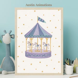 Verträumtes Karussell Kinderzimmer Poster - Verträumte Rummelplatz Wand Kunst für Baby Mädchen Zimmer, Vintage Pferd Fahrt Digitaler Download