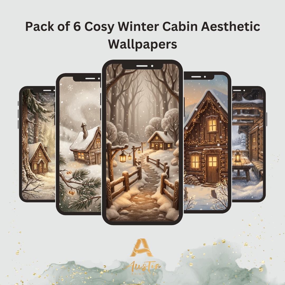 Winter Cabin Phone Wallpapers: Cosy Christmas Cottage Set (digital