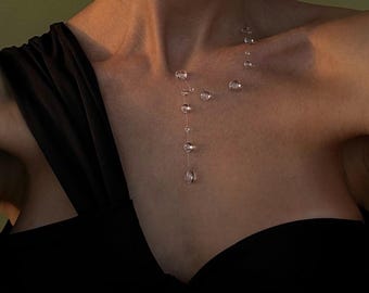 Dew Drop Necklace Invisible Thread Floating Water Drop Ethereal Bridal Gift