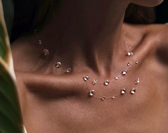 Dew Drop Choker, Invisible Water Drop Necklace, UV Resin Minimalist Bridal Jewelry