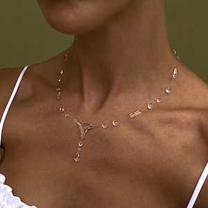 Invisible Dew Drop Necklace Wave Style, Floating Resin Choker, Minimalist Jewelry, Handmade Bali