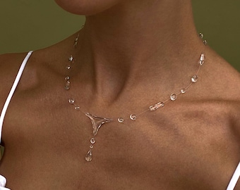Dew Drop Choker, Invisible Wave Resin Necklace, Minimalist Bali Gift