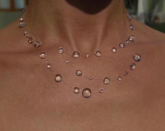 Collar con colgante de gota de rocío, hilo invisible, gota de agua flotante, joyería nupcial etérea