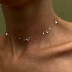 Uv Resin Choker Invisible Dew Drop Necklace, Floating Water Drops, Minimalist Bali Jewelry