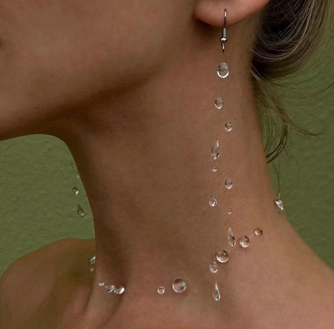 handmade dew set "simple choker + rain earrings"