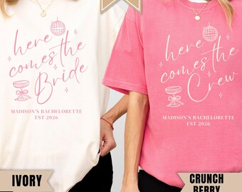 Custom Retro Disco Bachelorette Shirts, Here Comes The Bride Tee, Comfort Colors Matching Bach Trip Shirt, Bridesmaid Gift, Bridal Party Tee