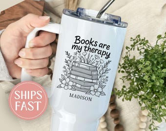 Personalized Book Lover 40oz Tumbler with handle, Custom Bookish Mug, Book Lover Gift, Reading Mug, Bookworm Tumbler, Teacher Christmas Gift