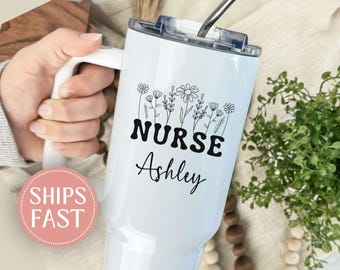 Personalized Nurse 40oz Tumbler with handle, Custom Nurse Gift, Nurse Appreciation Cup, Medical School Graduation Gift, Nursing Student Gift
