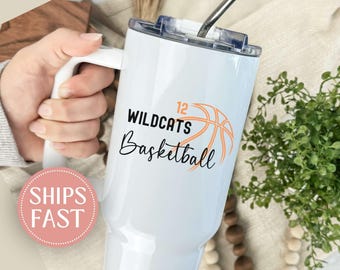 Custom Basketball 40oz Tumbler, Personalized Sports Mom Cup, Game Day Gift, Team Name Mug, Basketball Coach, Basketball Season Tumbler