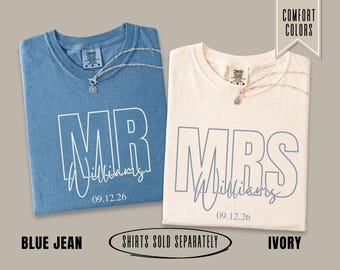 Comfort Colors Mr & Mrs Shirt, Custom Husband Wife Wedding Date Tee, Matching Honeymoon Couple Gift, Bride Groom Anniversary, Just Married