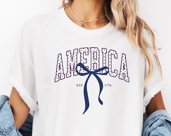 USA Bow Shirt, 4th of July Shirt, Comfort Colors® Patriotic T-shirt, America Tee, Independence Day Shirt, Fourth of July Tee, 1776 shirt