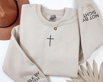 Walk By Faith Shirt, Christian Women Sweatshirts, Bible Verse Sweater, Faith Based Jesus Apparel, Religious Gifts, Inspirational crewnecks