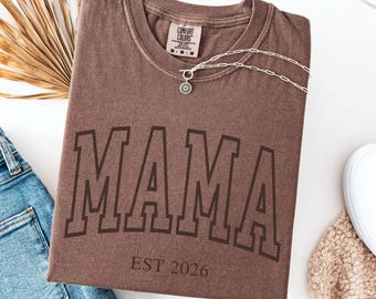 Custom Retro Monochrome Mama Est Shirt, Personalized Mom Tee, Cute Mothers Day Gift, Comfort colors New Mom tshirt, Pregnancy Reveal