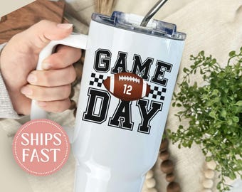 Custom Football 40oz Tumbler, Personalized Name Number, Game Day Cup, Football Mom Coach Gift, Sports Tumbler with Handle, Team Mom Cup