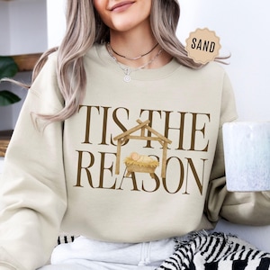 Christian Christmas Sweatshirt, Tis the Reason Shirt, Jesus Nativity Sweater, Womens Faith Holiday Shirt, Religious Christmas Shirt Gift