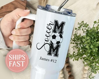 Custom Soccer 40oz Tumbler, Soccer Mom Gift, Soccer Coach Cup, Game Day Sports Mug, Personalized Soccer Cup with Handle, Soccer Season
