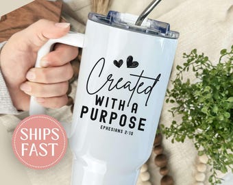 Christian Tumbler, Religious Tumblers, 40oz Tumbler with Handle, Bible Verse Cup, Scripture Gifts, Faith Tumbler, Gift for Christian Women