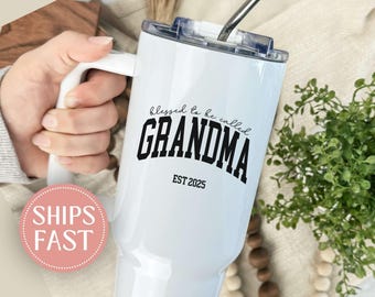 Personalized Grandma Est 40 oz Tumbler; Custom Mothers Day Birthday Gifts, Pregnancy Announcement