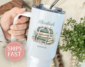 Personalized Book Lover 40oz Tumbler with handle, Custom Bookish Mug, Book Lover Gift, Reading Mug, Bookworm Tumbler, Teacher Christmas Gift