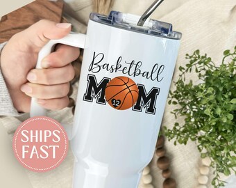 Custom Basketball 40oz Tumbler, Personalized Sports Mom Cup, Game Day Gift, Team Name Mug, Basketball Coach, Basketball Season Tumbler