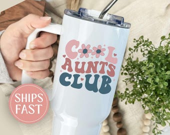 Personalized Auntie Tumbler with Handle, Aunt Gifts from Niece or Nephew, Best Aunt Cup, Auntie Travel Mug, Birthday, Mother's Day Gift