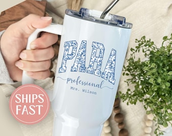 Personalized Para Tumbler, Custom Paraprofessional 40oz Tumbler with Handle, Gifts for Para, Thank You Teacher Appreciation Gifts,Coffee cup