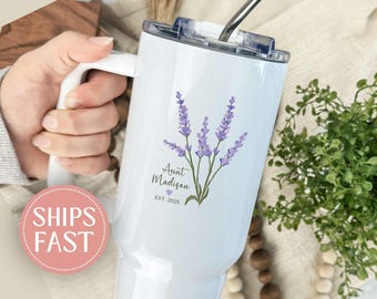 Personalized Auntie Tumbler with Handle, Aunt Gifts from Niece or Nephew, Best Aunt Cup, Auntie Travel Mug, Birthday, Mother's Day Gift