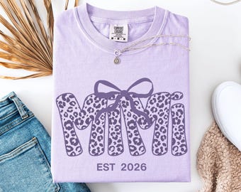 Custom Monochrome Mimi Est Shirt, Personalized Bow Mimi Tshirt, Grandma Mimi Birthday Gift, Mothers Day Shirt, New Grandma Announcement