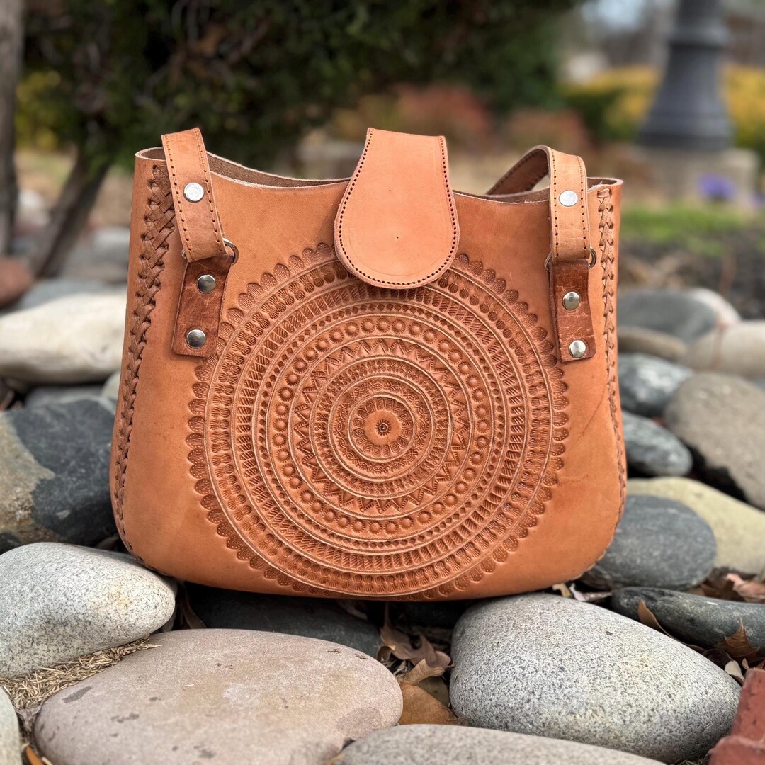 Faux Metallic Leather Braided Embossed Handle Bag