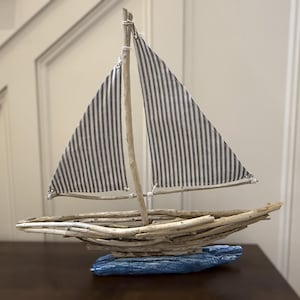 Driftwood Sailboat Handmade Nautical Decor Rustic Coastal Home Accent Beach House Decoration Seaside Gift