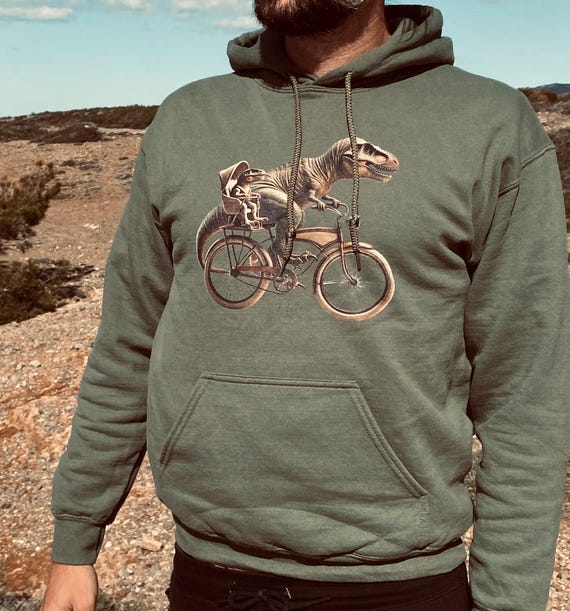 Unisex Hoodie, T-Rex with Baby on Bicycle