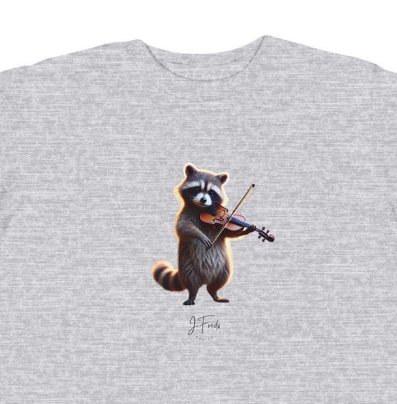 100% cotton, toddler t-shirt with violin playing raccoon