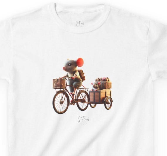 Kids T-shirt - cute mouse on a bike | Cute animal shirt, kids gift, outdoor vibes, birthday gift, bike, mouse