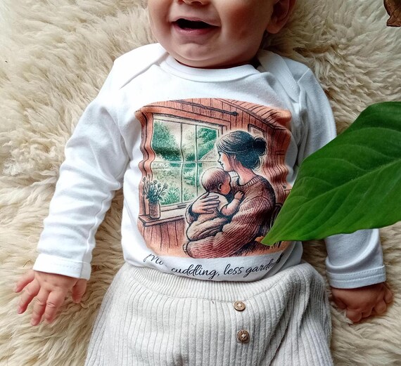 Organic cotton baby bodysuit - more cuddling, less gardening