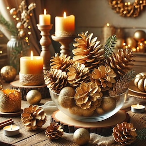 Fall Scented Gold Pine Cones - Essential Oil Infused Holiday Décor, Rustic Autumn Centerpiece, Aromatic Scent Pine Cones for Seasonal Decor